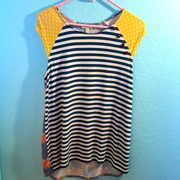 Matilda Jane Tops - Matilda Jane Medium Floral and Striped Shirt